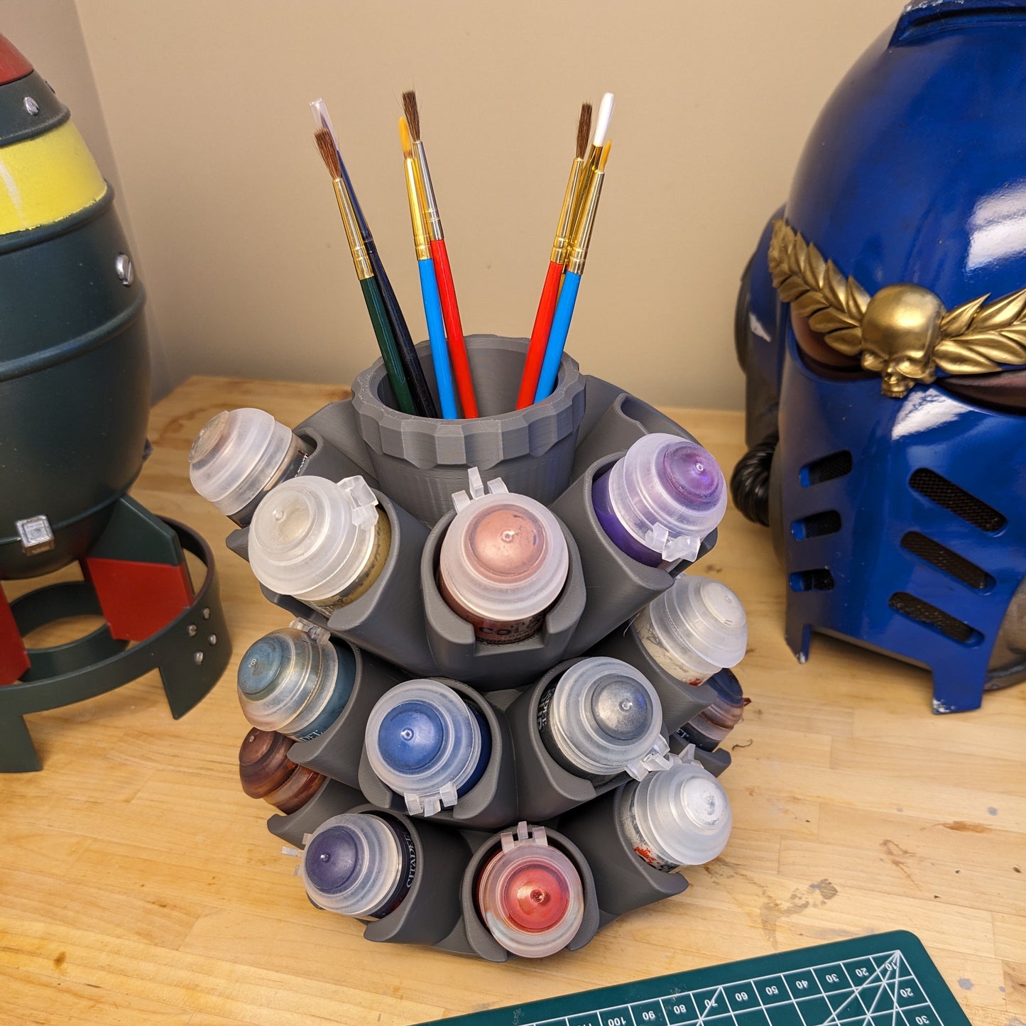 Organizer for Citadel 32mm Paint Pots - 24 Slot | Spinning Paint Carousel and Brush Holder