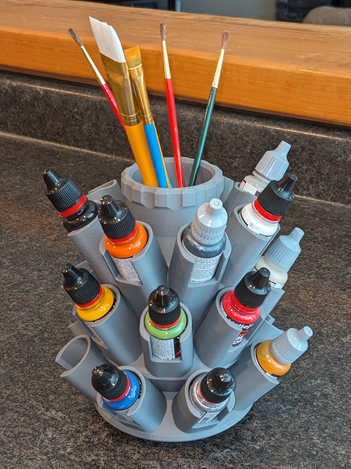 Organizer for Vallejo 25mm Paints - 24 Slot | Spinning Paint Carousel and Brush Holder