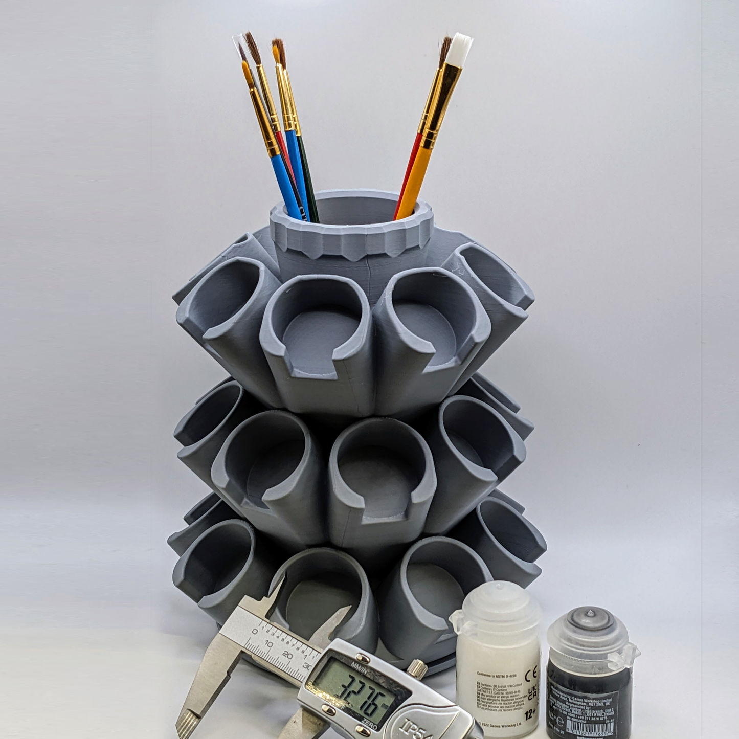 Organizer for Citadel 32mm Paint Pots - 24 Slot | Spinning Paint Carousel and Brush Holder