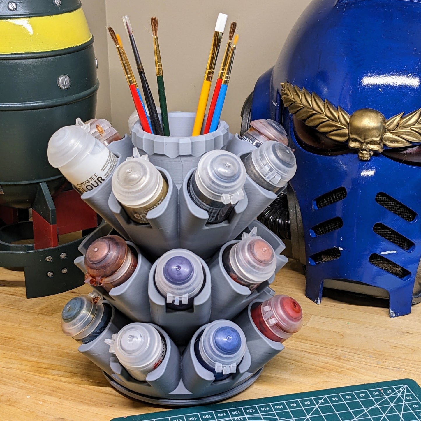 Organizer for Citadel 32mm Paint Pots - 24 Slot | Spinning Paint Carousel and Brush Holder