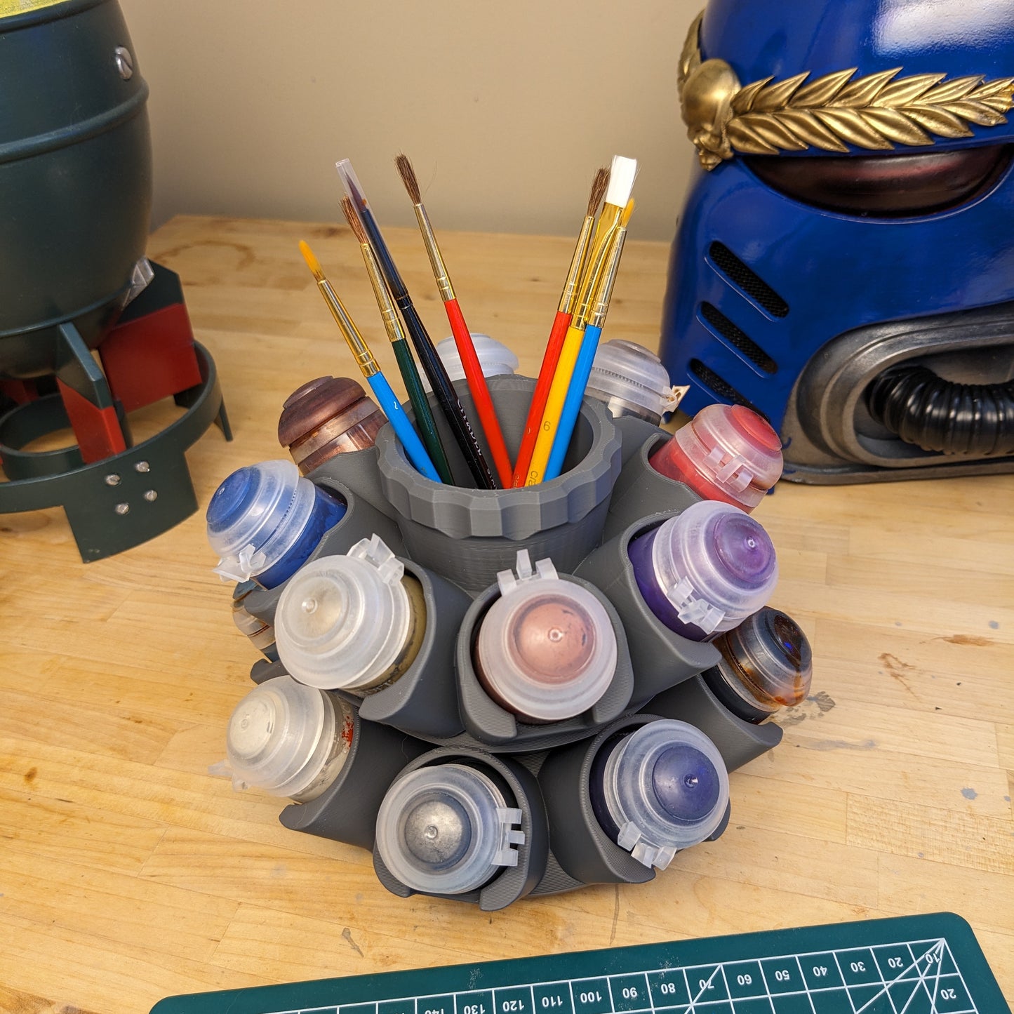 Organizer for Citadel 32mm Paint Pots - 16 Slot, | Spinning Paint Carousel and Brush Holder