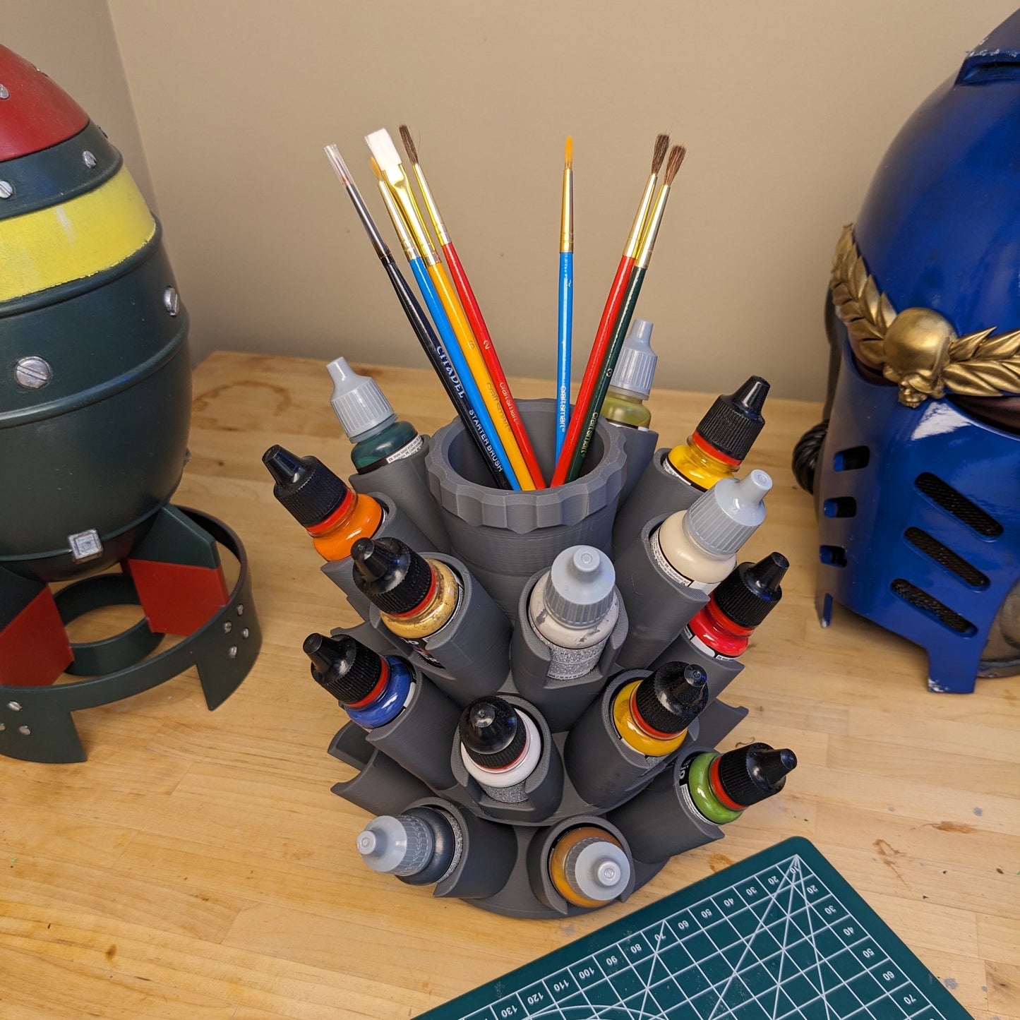 Organizer for Vallejo 25mm Paints - 24 Slot | Spinning Paint Carousel and Brush Holder