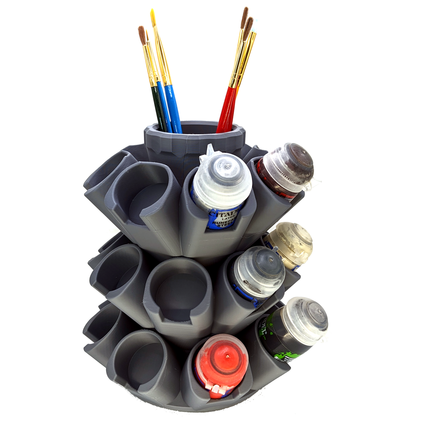 Organizer for Citadel 32mm Paint Pots - 24 Slot | Spinning Paint Carousel and Brush Holder