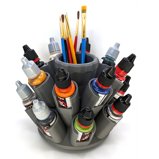 Organizer for Vallejo 25mm Paint - 16 Slot | Spinning Paint Carousel and Brush Holder