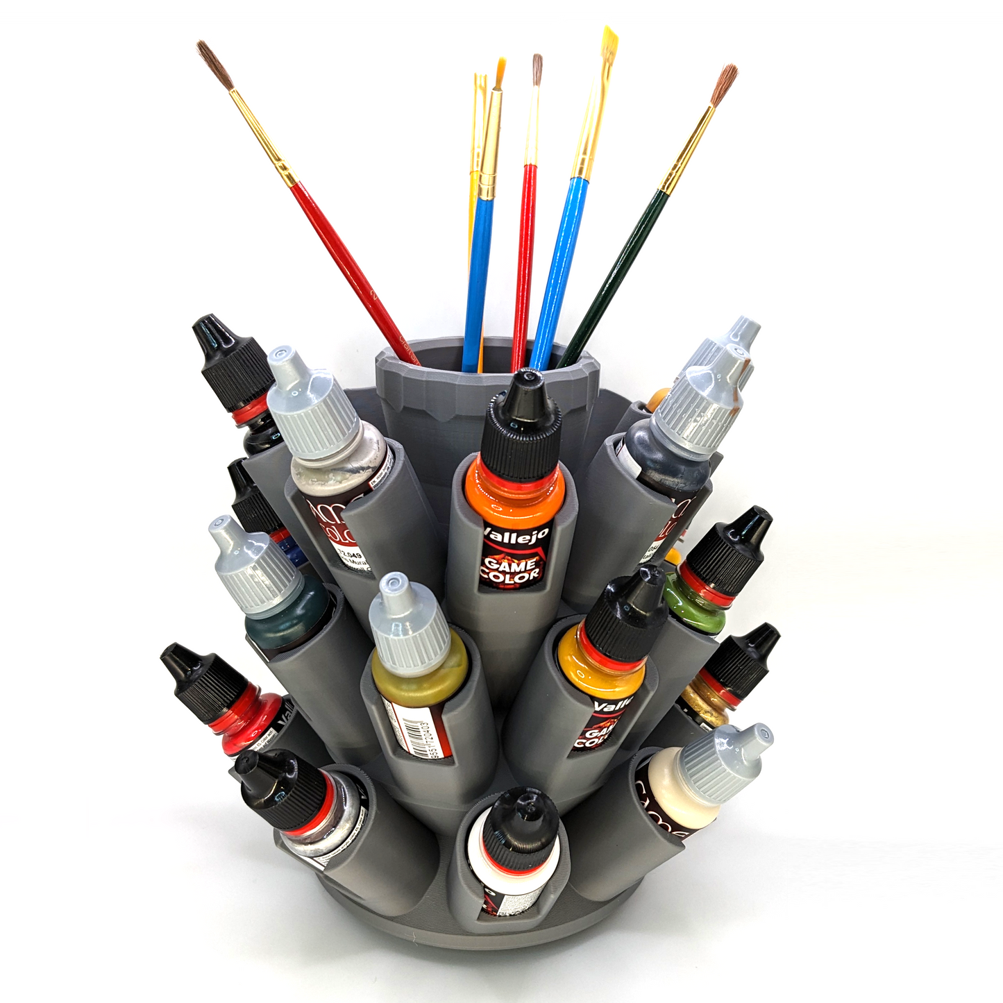 Organizer for Vallejo 25mm Paints - 24 Slot | Spinning Paint Carousel and Brush Holder