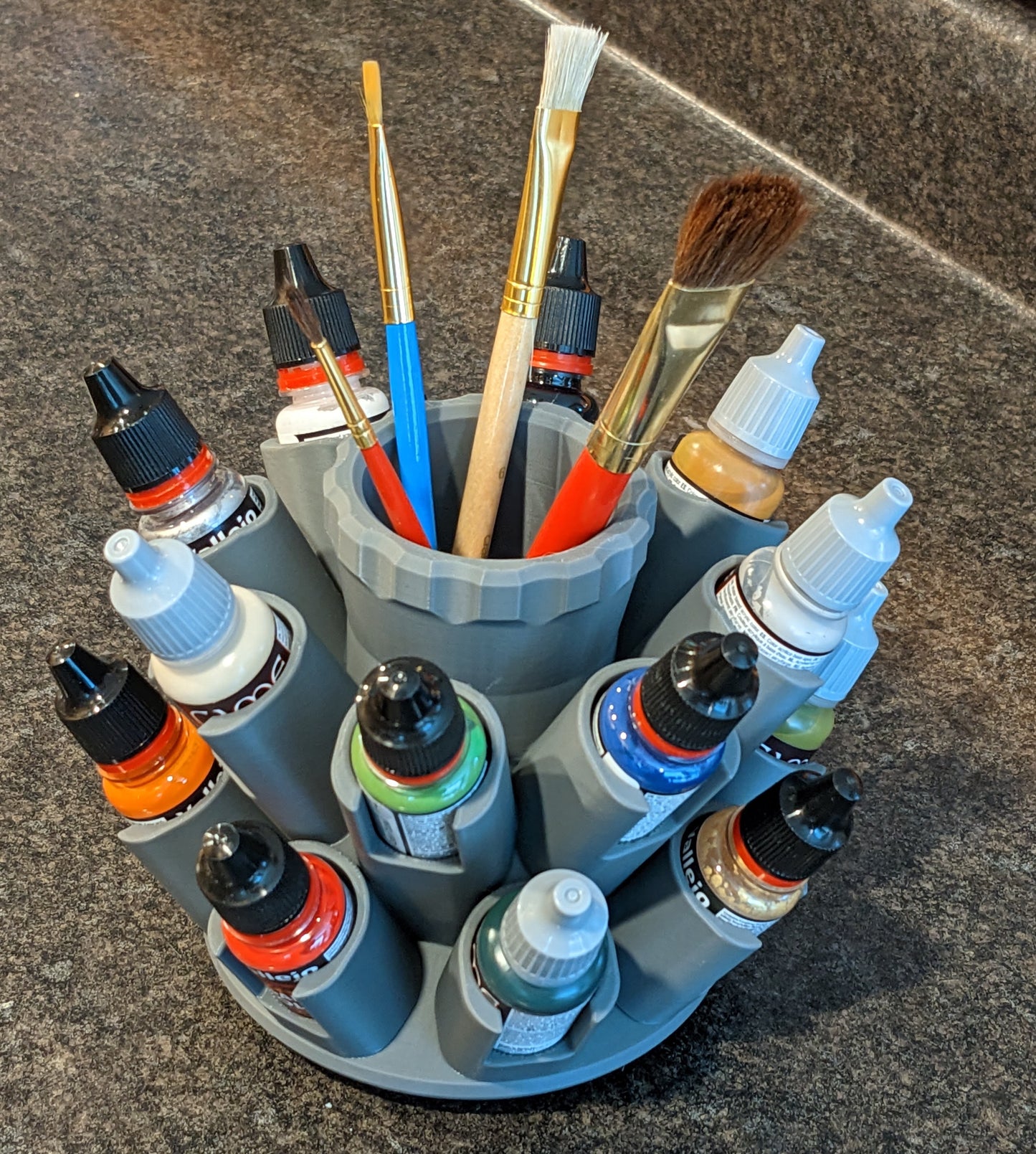 Organizer for Vallejo 25mm Paint - 16 Slot | Spinning Paint Carousel and Brush Holder