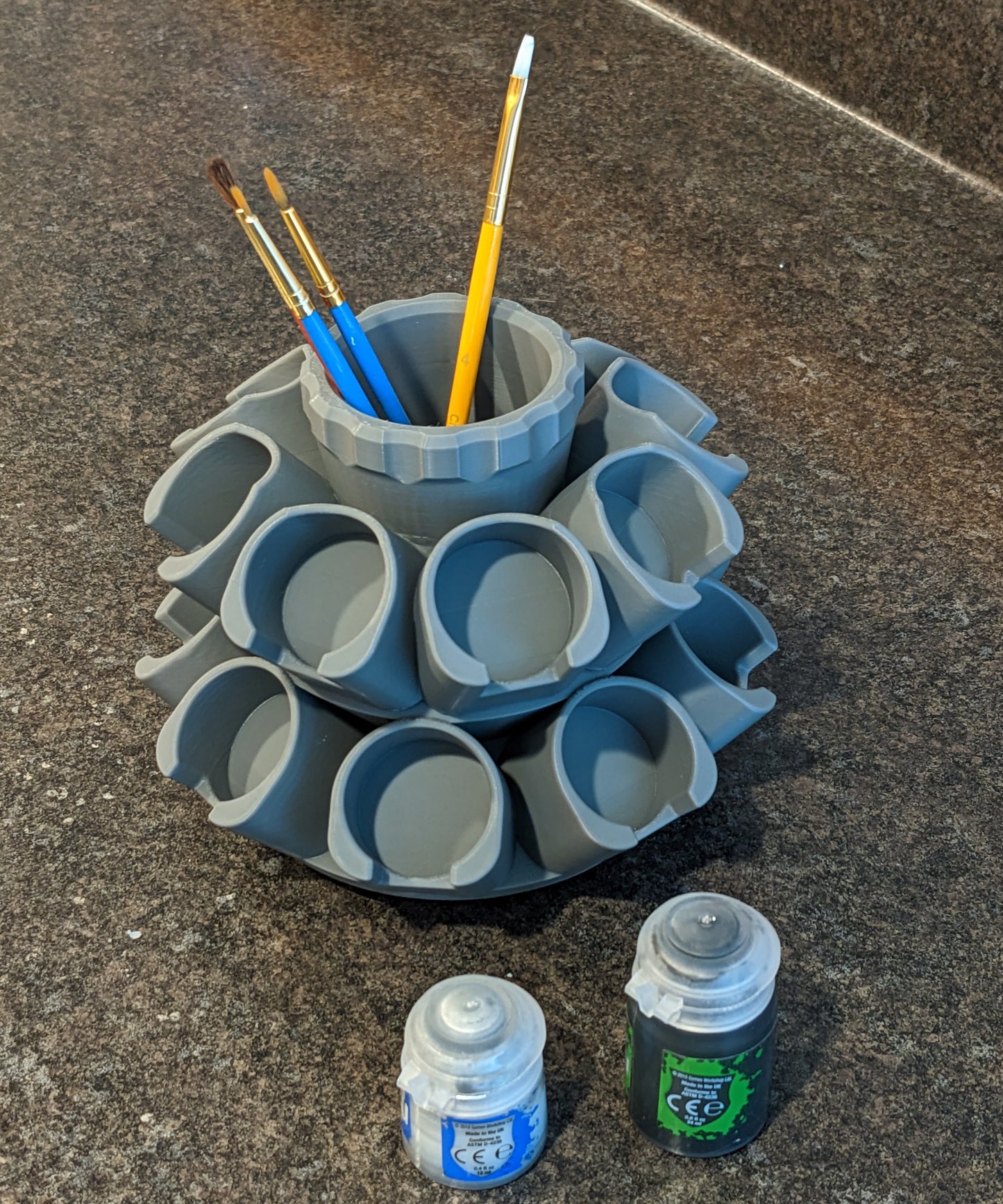 Organizer for Citadel 32mm Paint Pots - 16 Slot, | Spinning Paint Carousel and Brush Holder